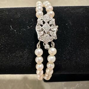 Vintage Elegant 18k WG Diamond and Pearl Women's Bracelet